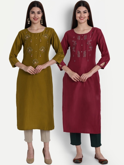 arangya Women Olive Green & Brown Embroidered Thread Work Straight Kurta Pack Of 2
arangya Women Olive Green & Brown Embroidered Thread Work Straight Kurta Pack Of 2