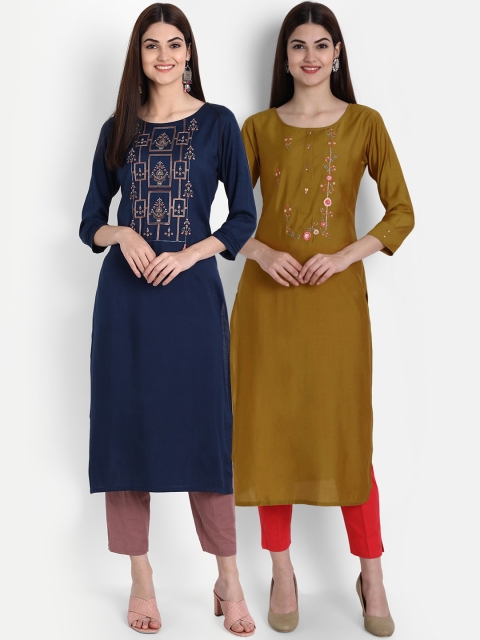 arangya Women Navy Blue & Mustard Yellow Set Of 2 Floral Embroidered Thread Work Kurta
arangya Women Navy Blue & Mustard Yellow Set Of 2 Floral Embroidered Thread Work Kurta