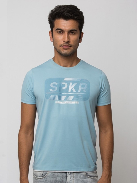 SPYKAR Men Blue Typography Printed Slim Fit T-shirt