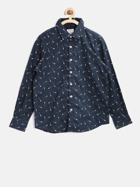 Pepe Jeans Boys Navy Printed Shirt, Navy blue