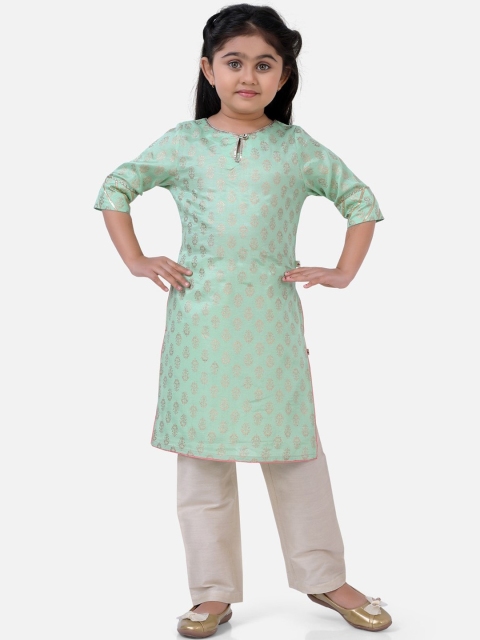 Ashneeta Girls Green Ethnic Motifs Printed Pure Cotton Kurti with Pyjamas
