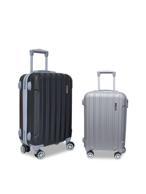 SWISS MILITARY Set of 2 Black & Grey Textured Hard-Sided Trolley Suitcases