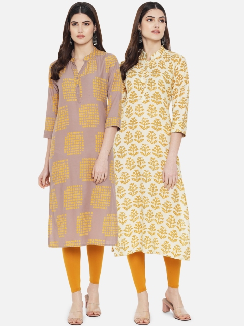 arangya Women Pack of 2 Yellow & Cream-Coloured Ethnic Motifs Printed Floral Cotton Kurtas
arangya Women Pack of 2 Yellow & Cream-Coloured Ethnic Motifs Printed Floral Cotton Kurtas