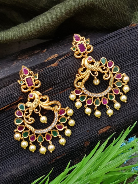 GRIIHAM Gold-Toned & Multicoloured Contemporary Drop Earrings