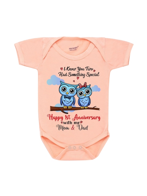 KNITROOT Infant Kids Peach-Coloured Printed Cotton Bodysuit
