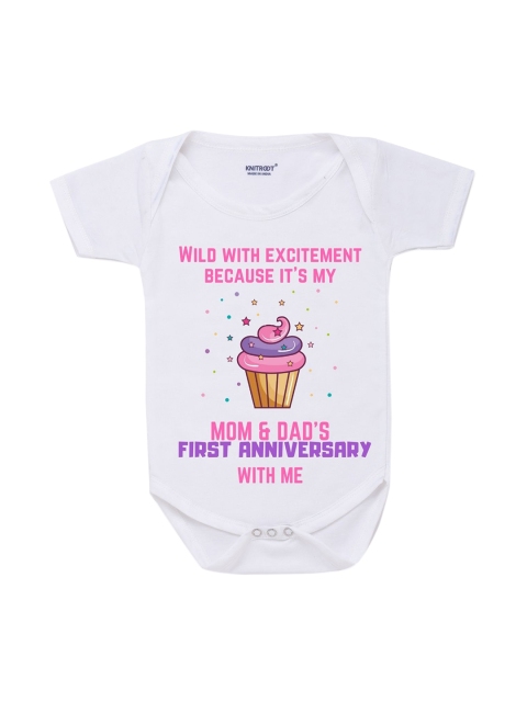 KNITROOT Infant KIds White Printed Cotton Bodysuits