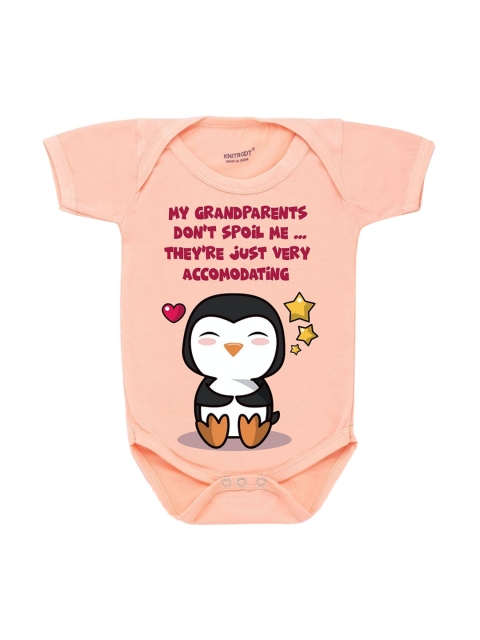 KNITROOT Kids Peach Colored Printed Cotton Bodysuit