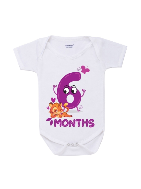 KNITROOT Infants White Printed Cotton Bodysuit