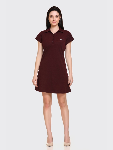 Obaan Maroon Solid Shirt Collar T-shirt Dress