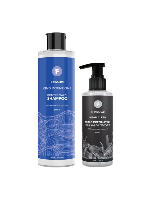 Flawsome Mean Clean Scalp Exfoliating Treatment & Kind Intentions Gentle Daily Shampoo, Blue
Flawsome Mean Clean Scalp Exfoliating Treatment & Kind Intentions Gentle Daily Shampoo, Blue
