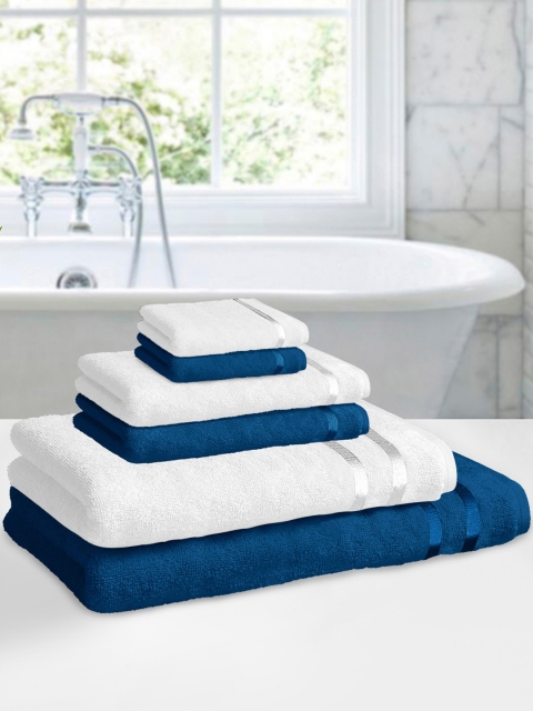 Story@home Set Of 6 Navy Blue & White Solid 450 GSM Cotton Towel