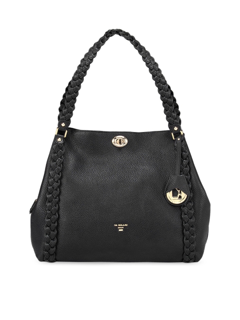 Da Milano Women Black Leather Textured Hobo Bag