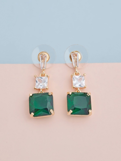 Kushal's Fashion Jewellery Green & White Square Drop Earrings