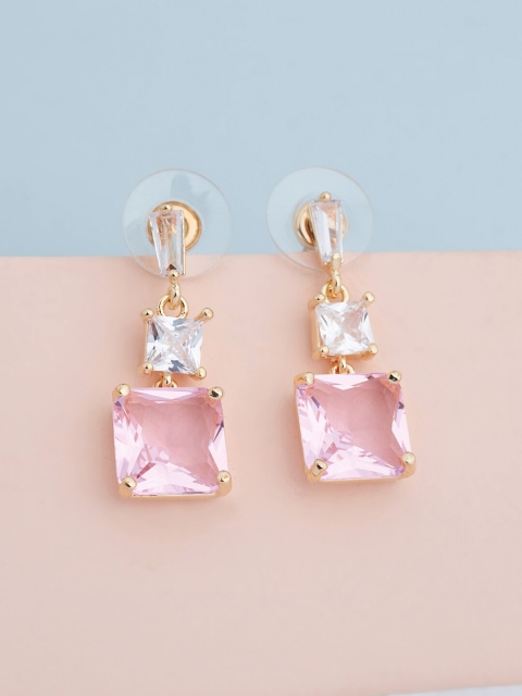 Kushal's Fashion Jewellery Pink Square Drop Earrings