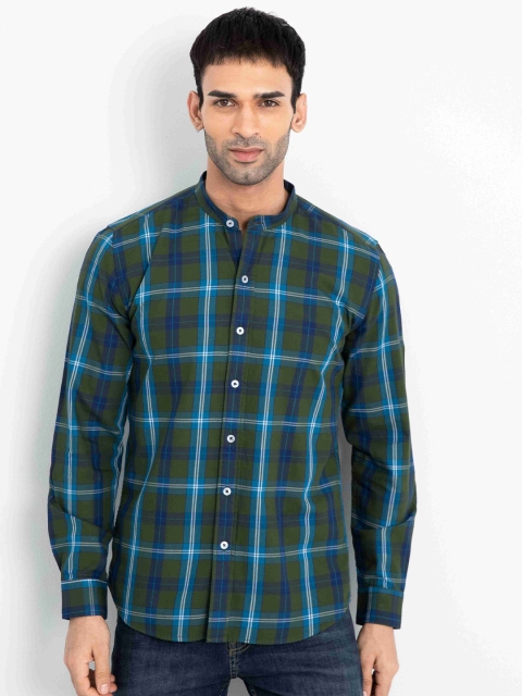 Snitch Men Green Slim Fit Checked Casual Shirt