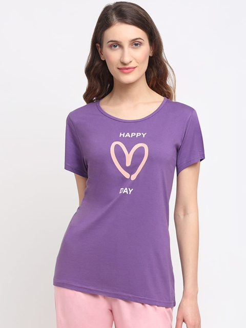 Kanvin Women Purple Printed Lounge T-shirt