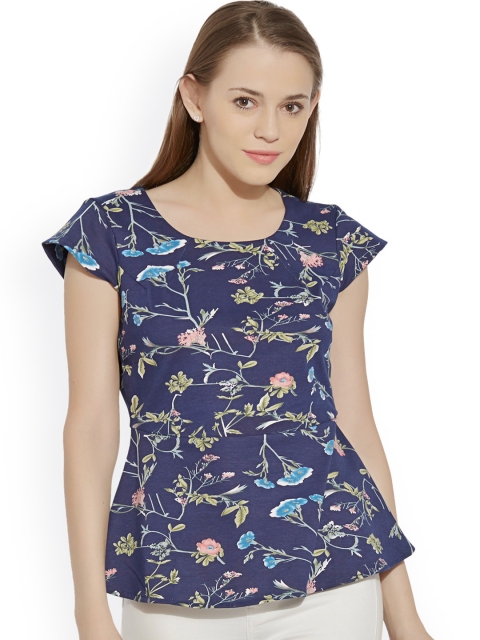 Kraus Jeans Blue Floral Print Peplum Top