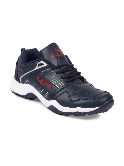 Lancer Men Navy Blue & White Textile Running Non-Marking Shoes