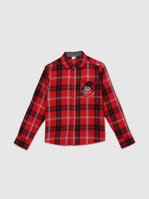 max Boys Red Tartan Checked Cotton Casual Shirt