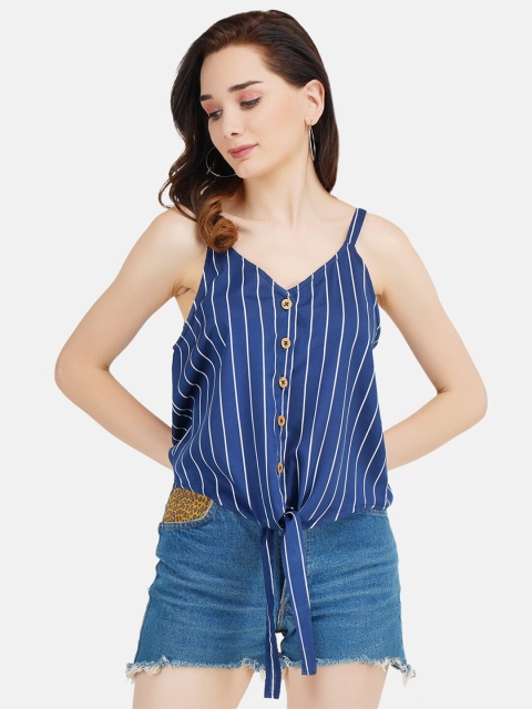 JAAIVE Women Blue Striped Crepe Top