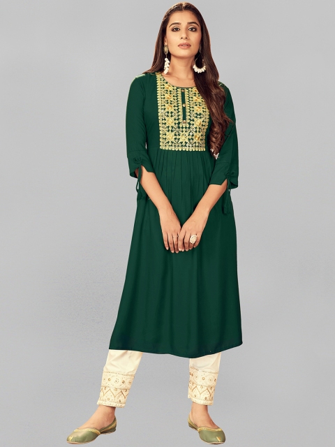 Fashion FRICKS Women Green Ethnic Motifs Yoke Design Pleated Pure Cotton Kurti with Trousers
Fashion FRICKS Women Green Ethnic Motifs Yoke Design Pleated Pure Cotton Kurti with Trousers
