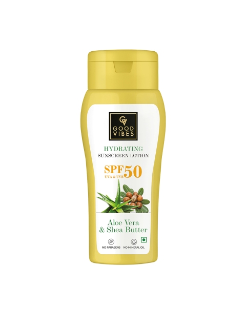 Good Vibes Aloe Vera & Shea Butter SPF 50 Hydrating Sunscreen Lotion - 110 ml, Mustard
Good Vibes Aloe Vera & Shea Butter SPF 50 Hydrating Sunscreen Lotion - 110 ml, Mustard