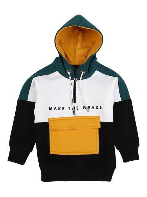 V-Mart Boys Black Colourblocked Hooded Sweatshirt