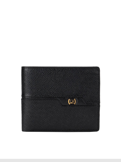 Da Milano Men Black Textured Leather Two Fold Wallet