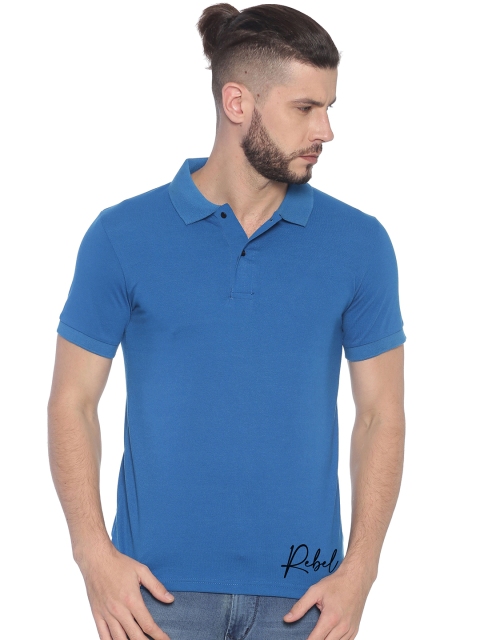 BLACK RADIO Men Turquoise Blue Mandarin Collar T-shirt