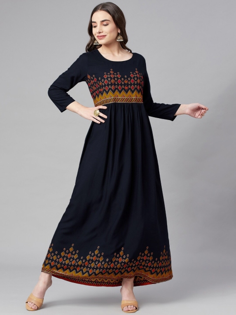 Pankvi Women Navy Blue Maxi Dress