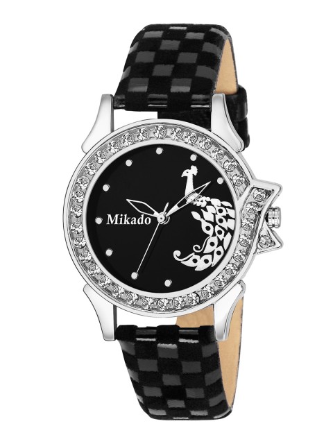 Mikado Women Black Brass Embellished Dial & Black Leather Textured Straps Analogue Watch VC 9113
Mikado Women Black Brass Embellished Dial & Black Leather Textured Straps Analogue Watch VC 9113