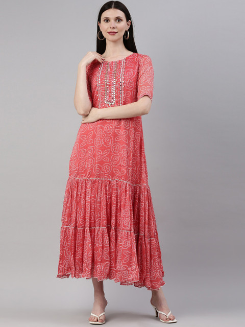 Neerus Women Peach-Coloured & White Bandhani Printed Gotta Patti Georgette Anarkali Kurta
Neerus Women Peach-Coloured & White Bandhani Printed Gotta Patti Georgette Anarkali Kurta