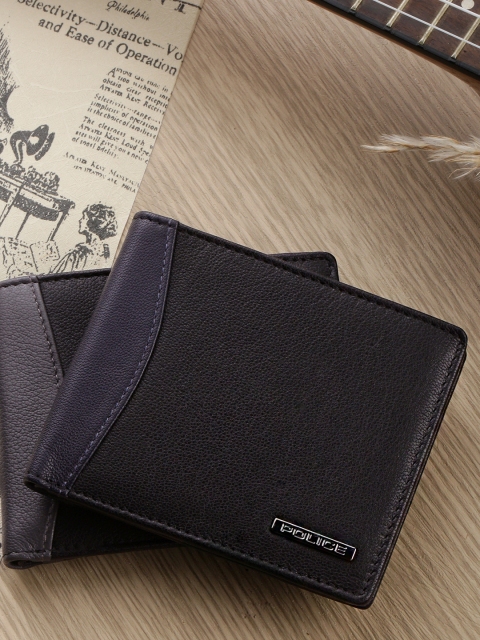 Police Men Black & Navy Blue Leather Two Fold Wallet