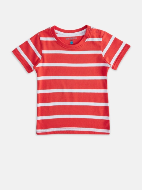 Pantaloons Baby Boys Red Striped Cotton T-shirt