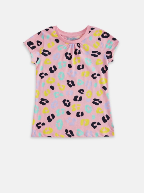 Pantaloons Junior Girls Pink & Black Printed T-shirt