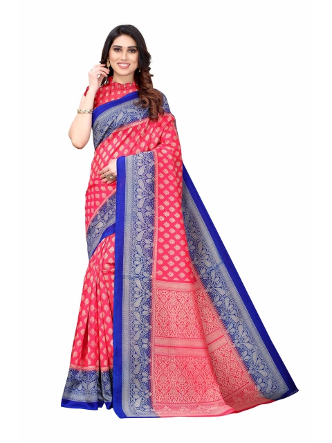 AADVIKA Pink & Blue Printed Mysore Silk Saree