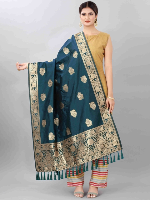 Silk Land Teal Green & Gold-Toned Ethnic Motifs Woven Design Jacquard Dupatta with Zari
Silk Land Teal Green & Gold-Toned Ethnic Motifs Woven Design Jacquard Dupatta with Zari