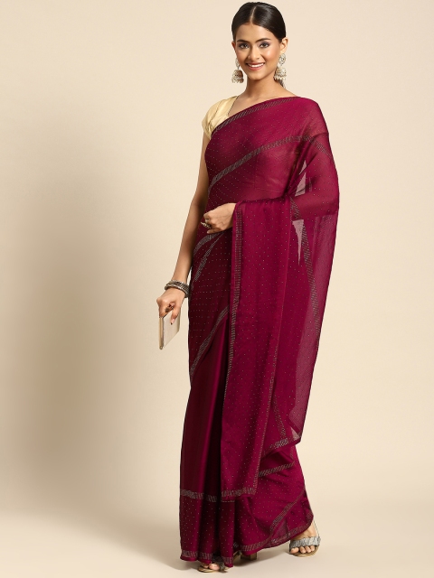 Anouk Burgundy Embellished Silk Blend Saree