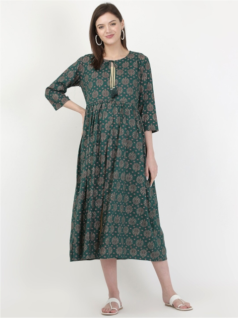 MYLO ESSENTIALS Green & Cream-Coloured Ethnic Motifs Tie-Up Neck Maternity A-Line Midi Dress
MYLO ESSENTIALS Green & Cream-Coloured Ethnic Motifs Tie-Up Neck Maternity A-Line Midi Dress
