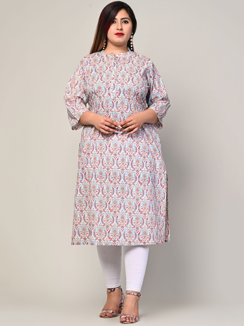 Swasti Plus Size Women Blue & Red Floral Printed Floral Straight Kurta