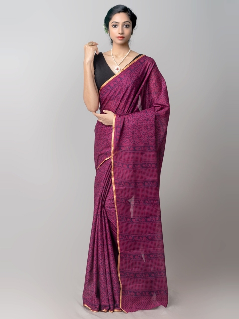 Unnati Silks Purple Bagh Zari Pure Cotton Venkatgiri Saree