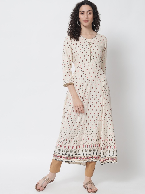 Tulsattva Women Cream-Coloured & Green Ethnic Motifs Printed Mirror Work Block Print Anarkali Kurta
Tulsattva Women Cream-Coloured & Green Ethnic Motifs Printed Mirror Work Block Print Anarkali Kurta