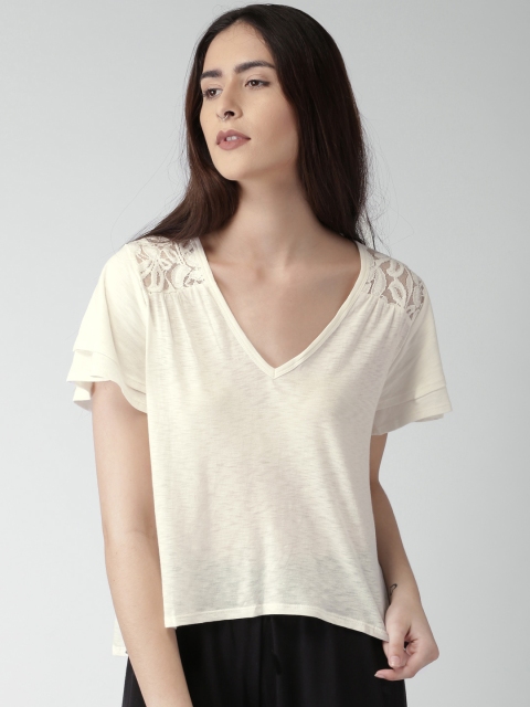 FOREVER 21 Women Off-White Lace High-Low Top