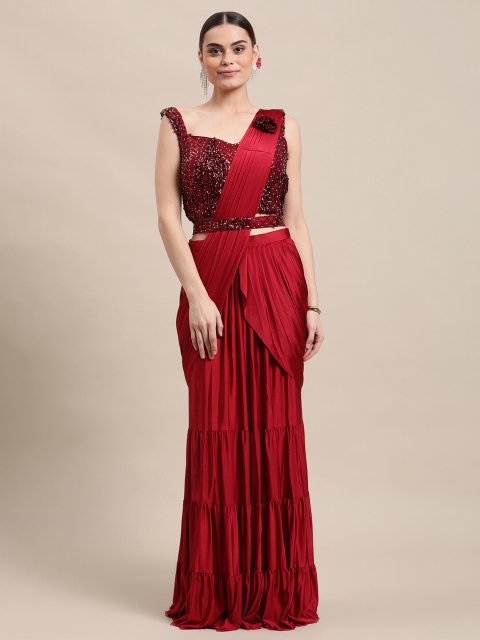 Grancy Maroon Solid Ready to Wear Saree
