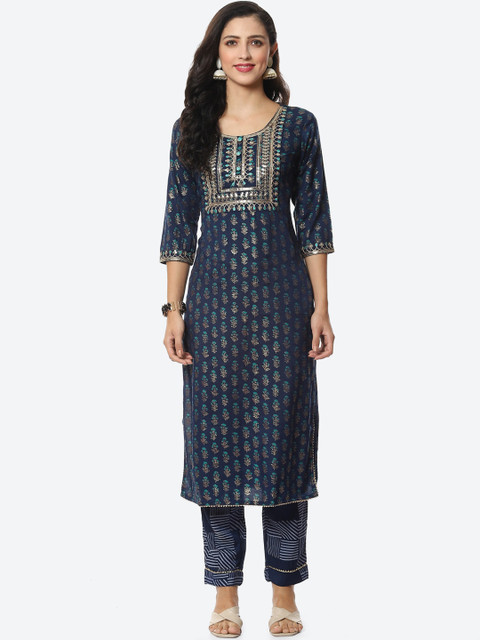 Meena Bazaar Women Navy Blue Ethnic Motifs Embroidered Sequinned Kurta with Trousers
Meena Bazaar Women Navy Blue Ethnic Motifs Embroidered Sequinned Kurta with Trousers