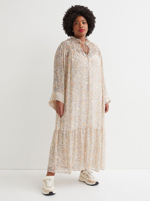 H&M Women Plus Size Beige Long Chiffon Dress