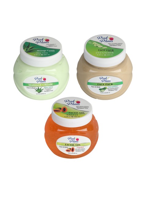 Pink Plums Skin Care Kit - Massage Cream - Face Pack - Facial Gel - 250ml each, Multi
Pink Plums Skin Care Kit - Massage Cream - Face Pack - Facial Gel - 250ml each, Multi