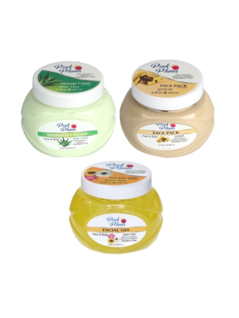 Pink Plums Skin Care Kit - Massage Cream - Face Pack - Facial Gel - 250ml each, Multi
Pink Plums Skin Care Kit - Massage Cream - Face Pack - Facial Gel - 250ml each, Multi