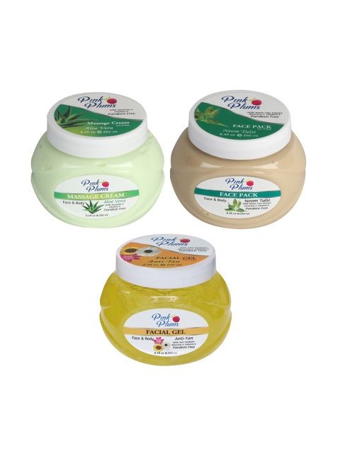 Pink Plums Skin Care Kit - Massage Cream - Face Pack - Facial Gel - 250ml each, Multi
Pink Plums Skin Care Kit - Massage Cream - Face Pack - Facial Gel - 250ml each, Multi