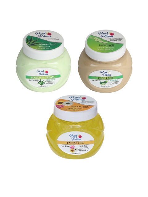 Pink Plums Aloe Vera Massage Cream - Cucumber Face Pack - Anti Tan Facial Gel 250 ml Each, Green
Pink Plums Aloe Vera Massage Cream - Cucumber Face Pack - Anti Tan Facial Gel 250 ml Each, Green